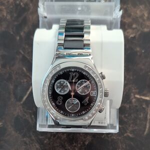 Silver and Black Watch with Crystal Accents